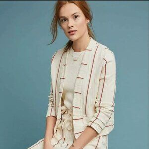 Anthropologie Dolan Open Front Striped Blazer Jacket Cotton Striped Ivory Rust L